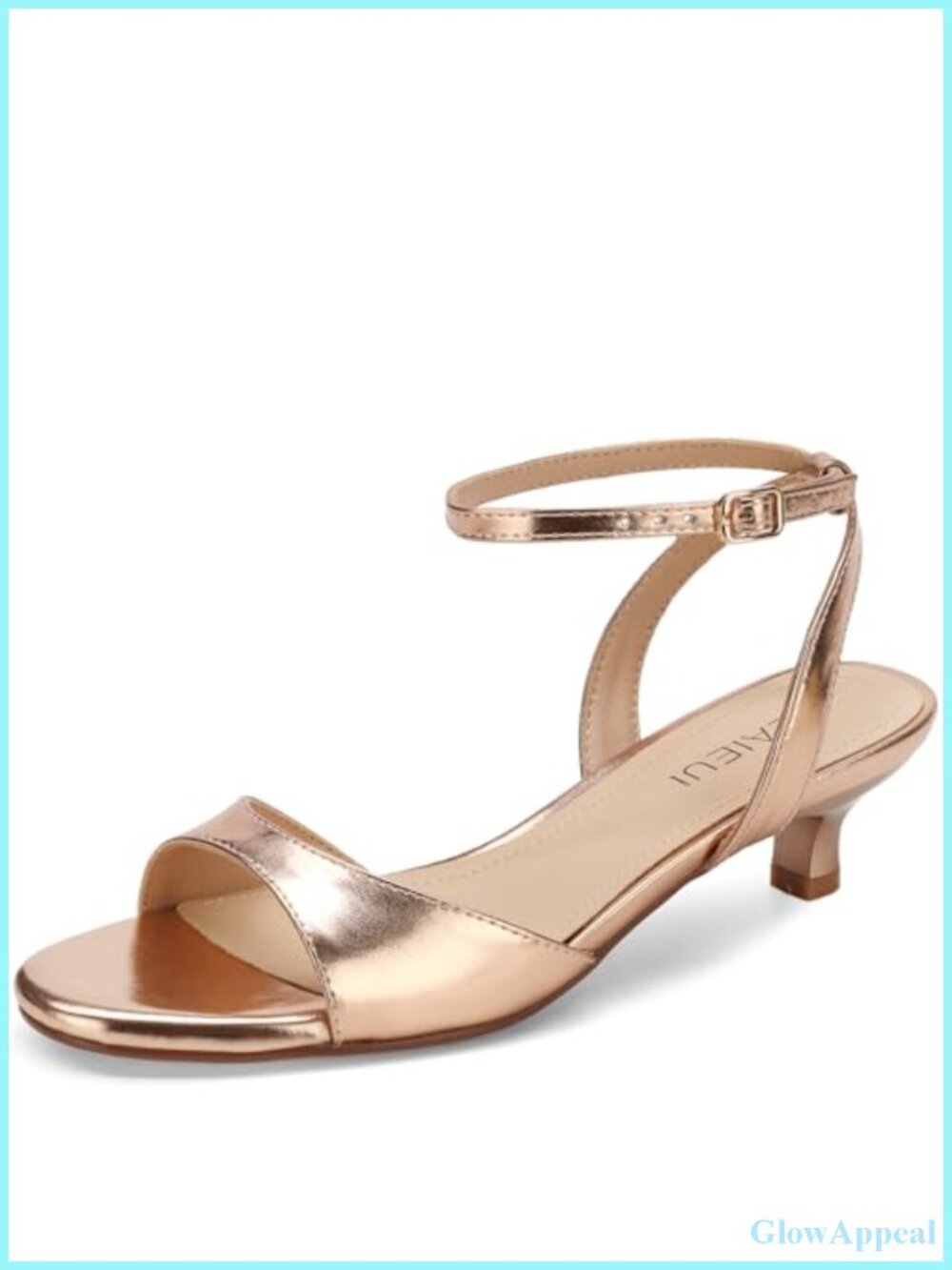 Women's Kitten Heel Ankle Strap Sandals Faux Leather